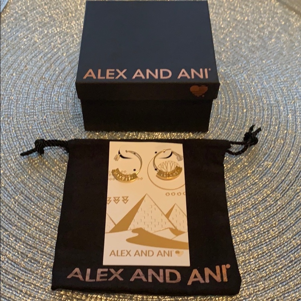Alex and Ani 14k Gold over Sliver Blue Lotus Hoops